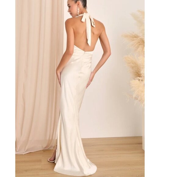 Lulus Start of Forever Ivory Satin Halter Mermaid Maxi Dress Size Small - Picture 5 of 8